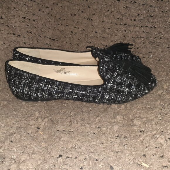 KARL LAGERFELD-Paris-Tilda 2-Black White Wool Tweed Tassel Flat-Sz 8.5-Near Mint - Picture 4 of 7